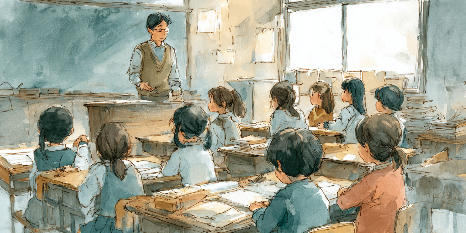 教室で説明を聞く参加者を描いたイラスト