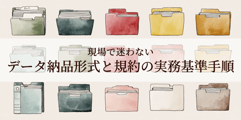 色分けしたフォルダとデータ納品形式を紹介する画像