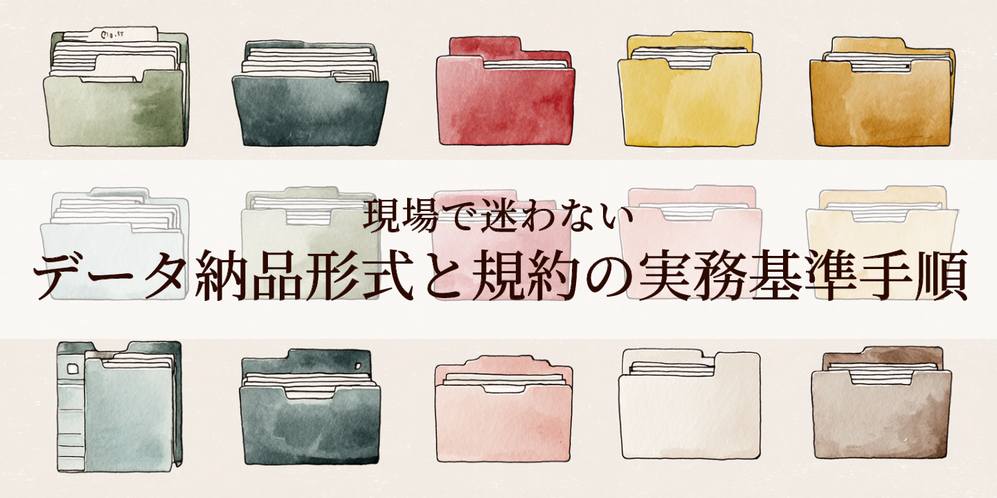 色分けしたフォルダとデータ納品形式を紹介する画像